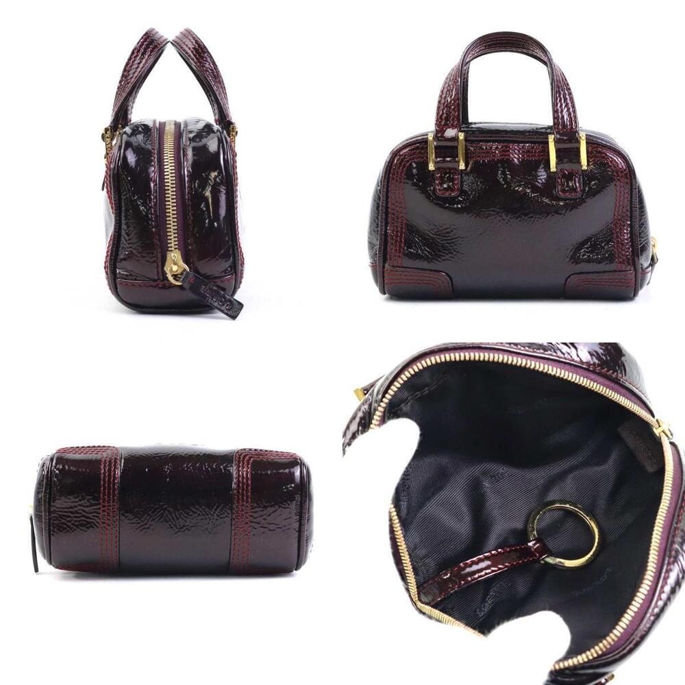 Loewe Shoulder Crossbody Amazona Red Leather Patent Handbag Bag Gold Burgundy